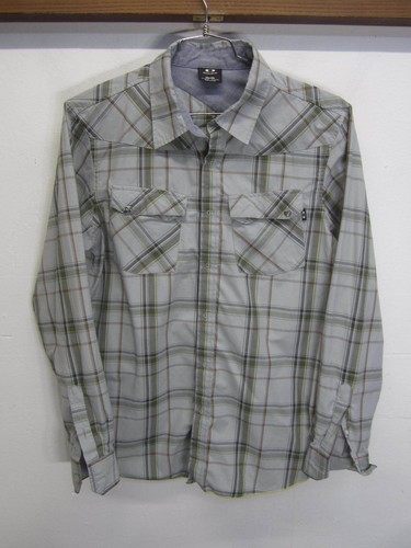 vtg Oakley Casual Shirt snap front green plaid regular fit lightweight sz M