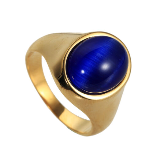 Men's Vintage Blue Tiger Eye Wedding Ring Stainless Steel Gothic Biker Punk Ring - Picture 3 of 6