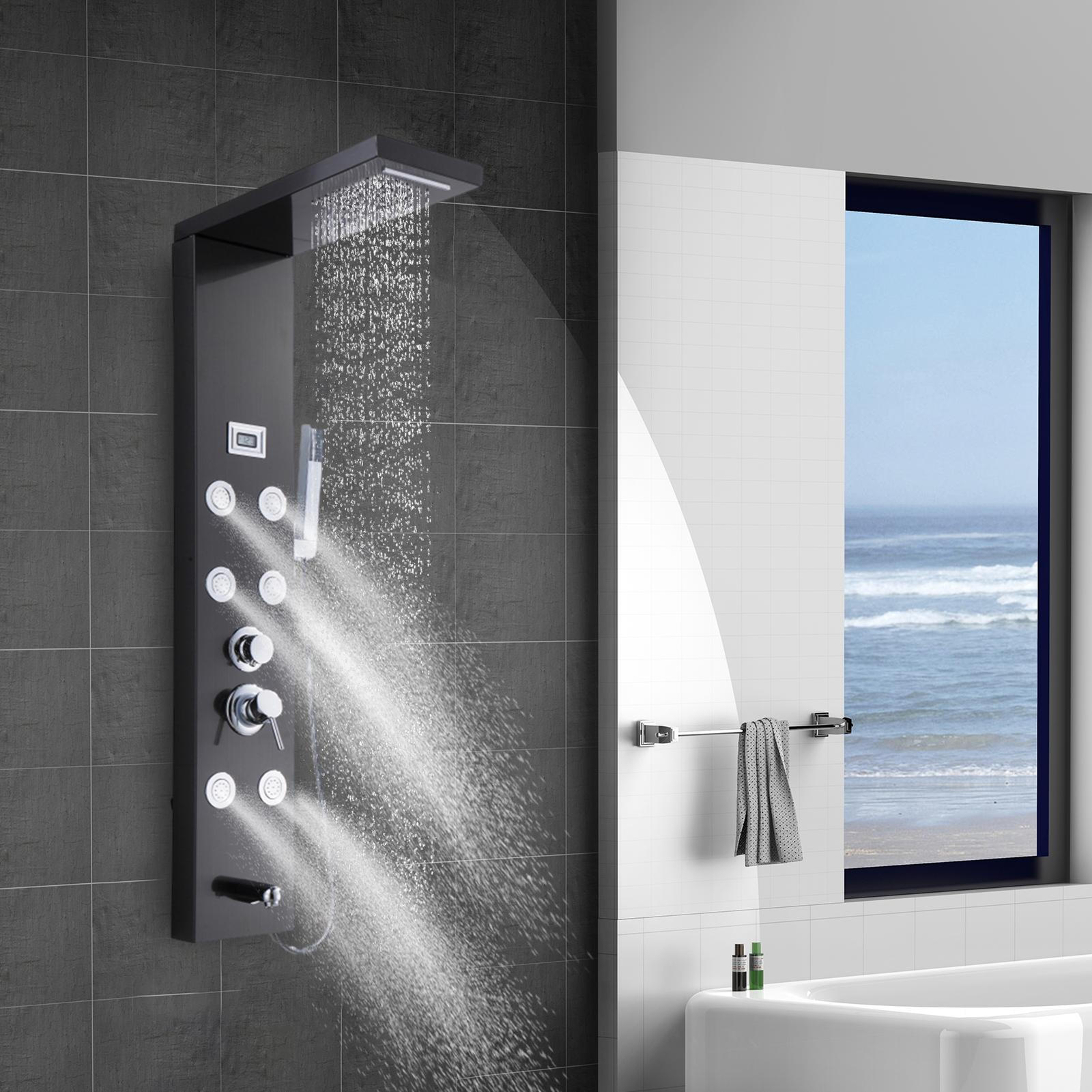 Bathroom LED Shower panel column tower Waterfall Massage Body Jets system Mixer