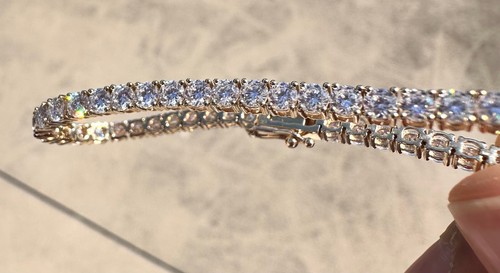 6.1 Ct G/VS1 Round Lab Grown Moissanite Tennis Bracelet Solid 10K Yellow Gold 7" - Picture 4 of 7