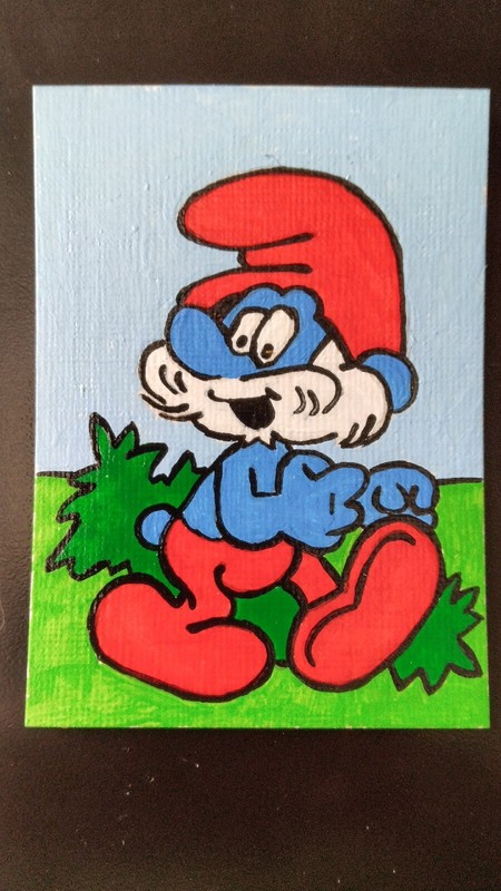 Papa Smurf ATC ACEO ORIGINAL Mini HAND PAINTED OOAK Signed Suzanne Foster
