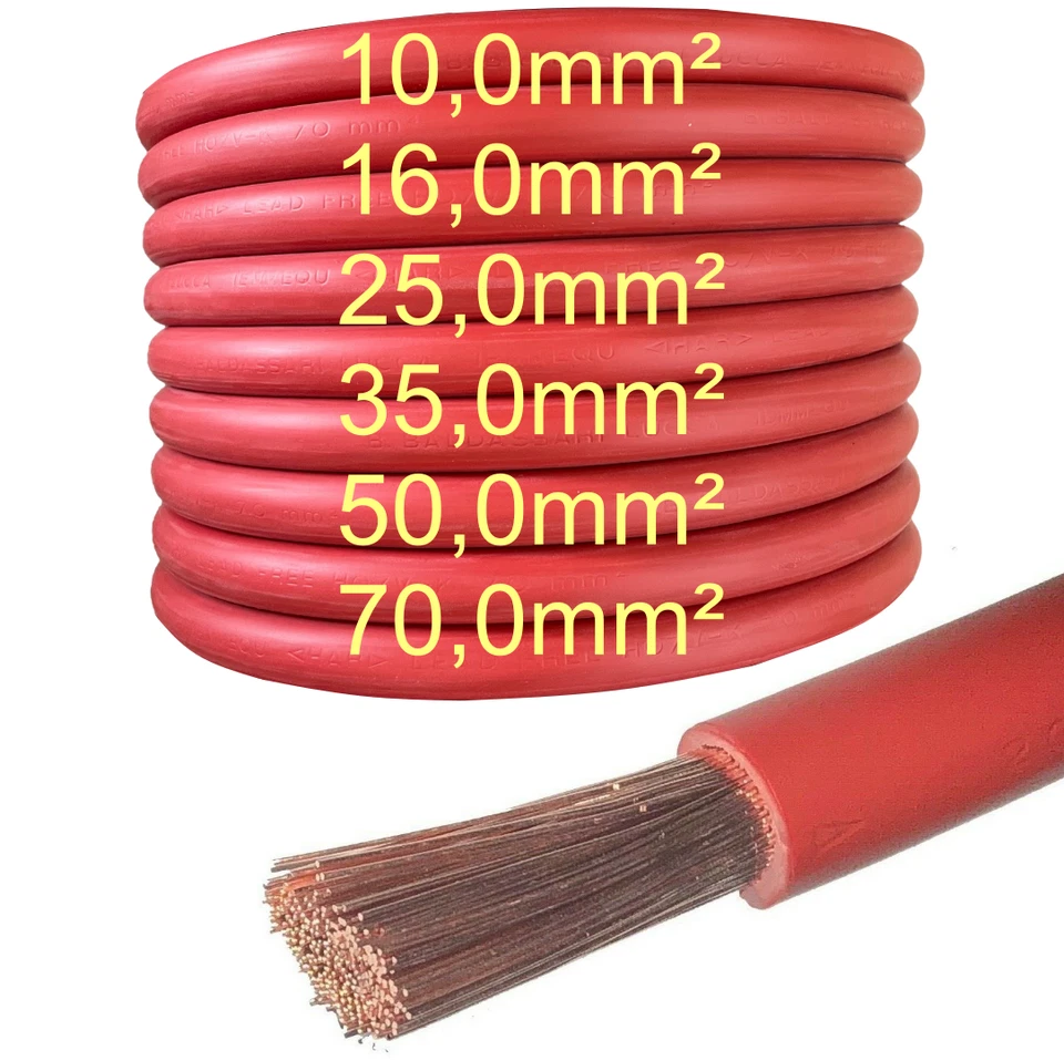 KABELOUTLET Batteriekabel ⭐️ H07V-K ⭐️ Rot 10 16 25 35 50 70 mm² mm2 Meterware Stromkabel