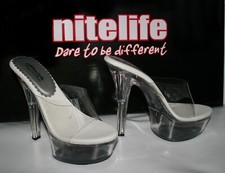 Clear Pole Dancer Mules 6" Killer Heels 2" Platform Shoes Sexy 05 Size 2 EU 35