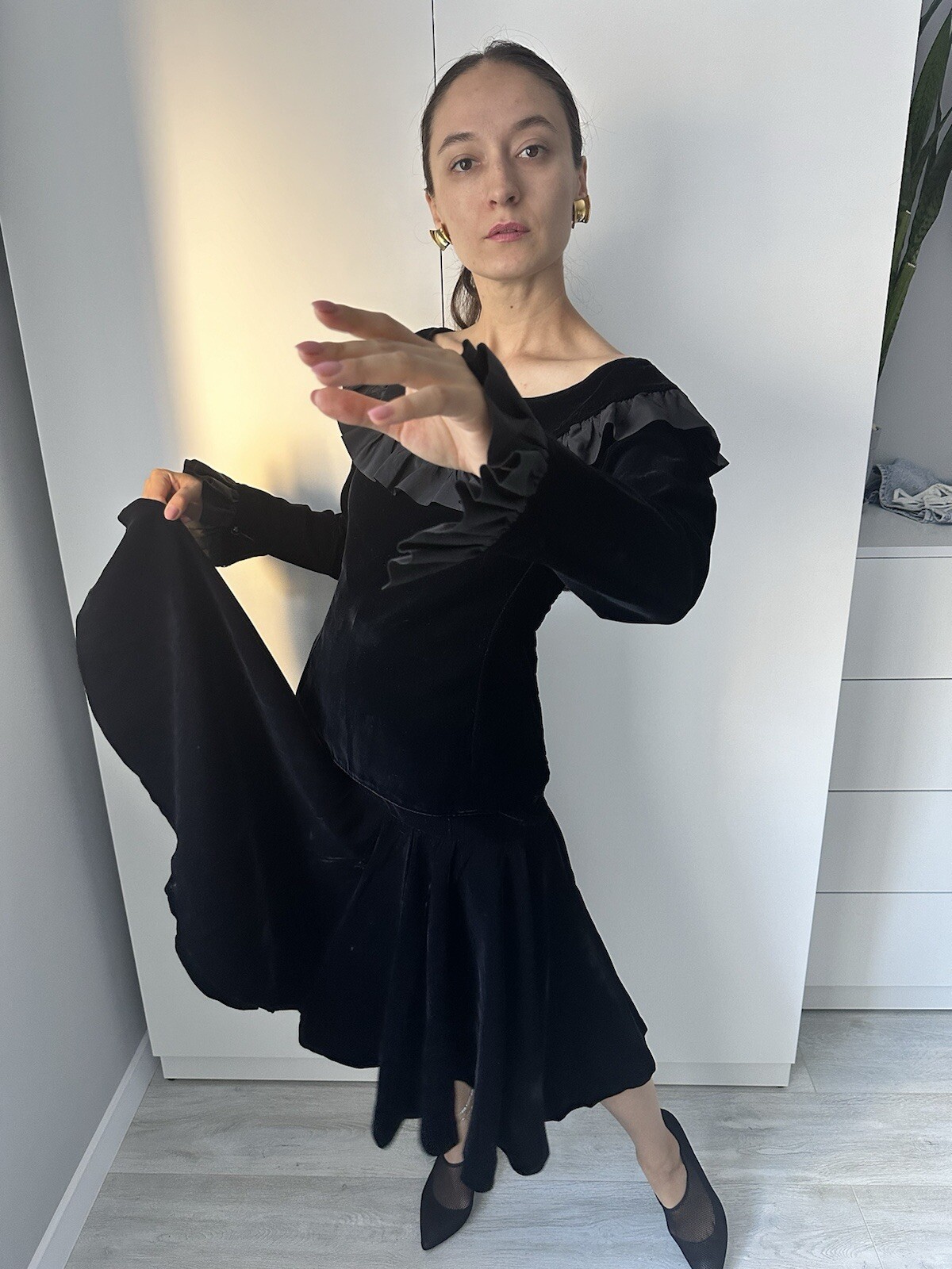 Yves Saint Laurent tuta donna velluto nero top gonna taglia 40 set