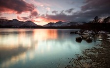 Landscape nature mountains sunlight water clouds calm Custom Gaming Mat Desk