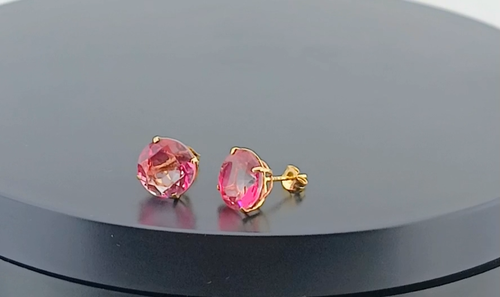 LAB CREATED 9.14 Cts PINK SAPPHIRE STUD EARRINGS 14K GOLD - New With tag - Video 1 of 1