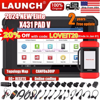 LAUNCH X431 PAD V Elite PAD 7 OBD2 Car Diagnostic Scanner J2534 Programming Tool