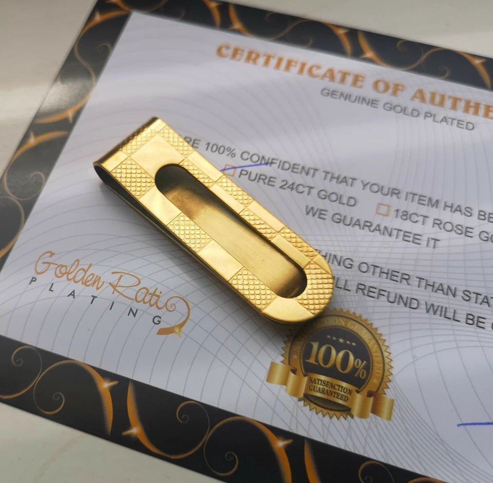Chapado en Oro 24Ct Pulido Cheker Clip Dinero Billete Portatarjetas Bolsa de Regalo 24k Foto 3 de 3