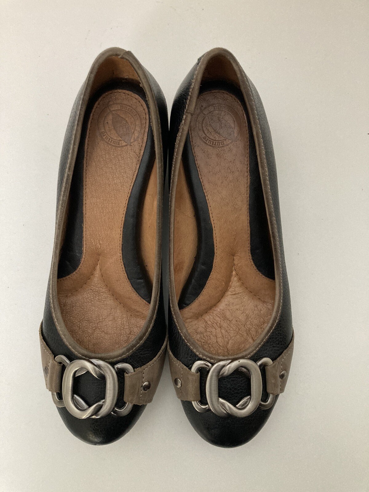Black & gray wedges with silver buckles - size 7.5-image