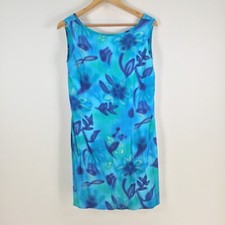 VINTAGE Portfolio womens dress size 10 pencil blue floral sleeveless 079575