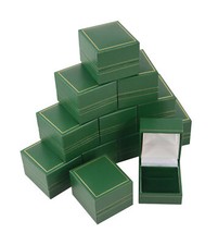 Green Leatherette Ring Boxes Jewellery Display Present Gift Box Packaging Holder