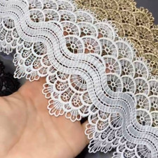 Galon De Dentelle 90cm Brodé, Tissu De Finition, 10cm Large (Or/Noir/Blanc)
