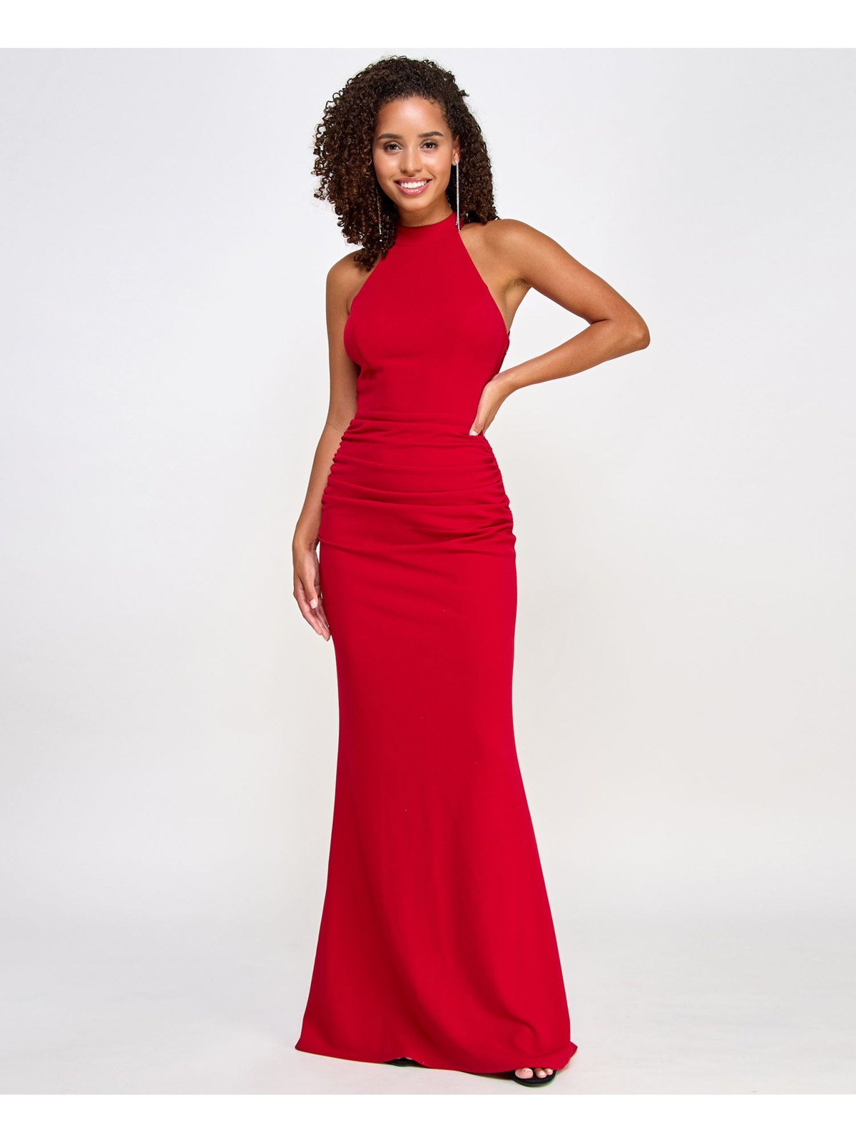 CITY STUDIO Womens Red Open Back Shirred Rosette Accents Dress Juniors 0