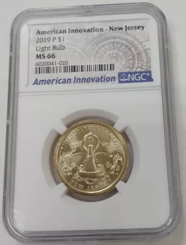 2019 P AMERICAN INNOVATION NEW JERSEY LIGHT BULB GRADED MS66 BY NGC!