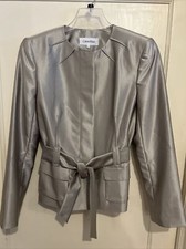 Calvin Klein Light Gray Snap Front Belted Jacket /Blazer Pockets