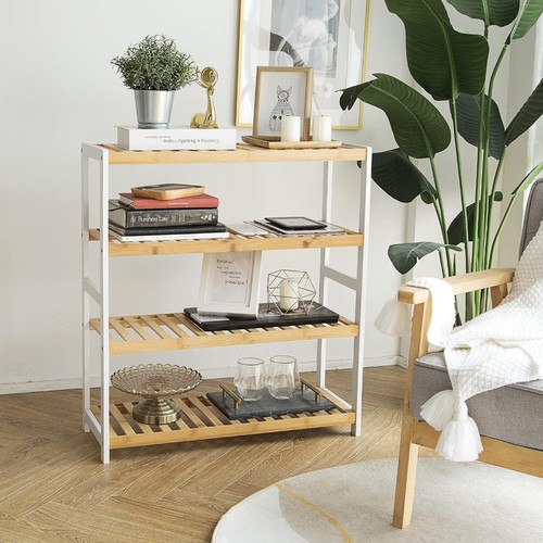4 TIER BAMBOO SHOE RACK ORGANISER STAND STORAGE SHELF UNIT natural grey white - Picture 21 of 45