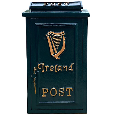 Irish Harp Irish Post Mailbox Slot Green Cast Iron   Wall Mounted or Standing