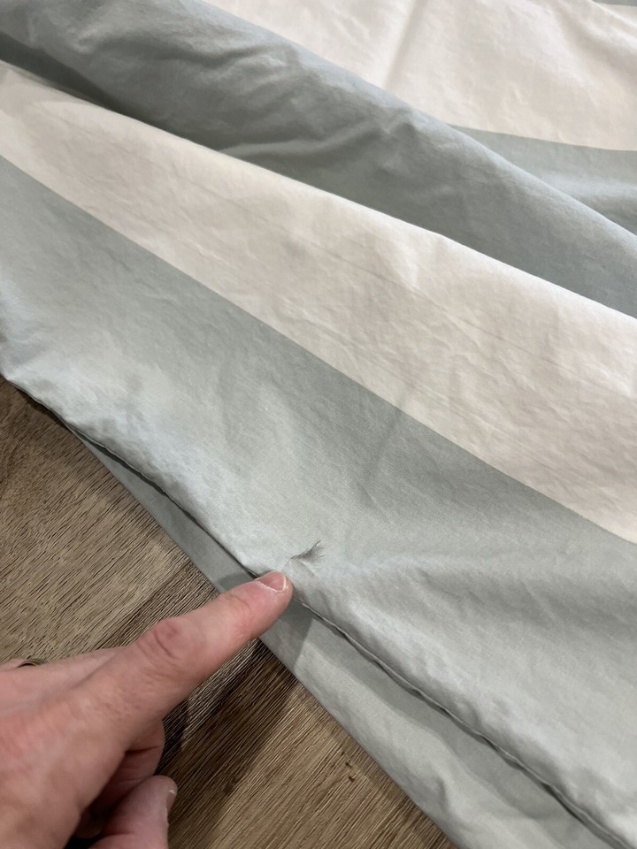 pottery barn duvet cover full/queen Striped White Seafoam Green Made In