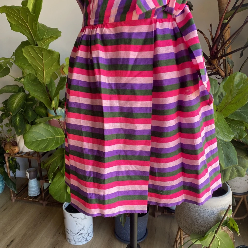 Vestido Vintage Prue Acton Se Ajusta a Au 8 XS/S Multicolor Rayas Seda Envolvente Mini Vestido Foto 4 de 4