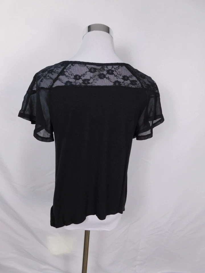 Top de encaje negro con yugo manga transparente de Ecoté talla S Foto 3 de 4