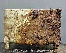 5.4" Old Chinese Song Dynasty Ru Kiln Porcelain Copper Cash 3 Leg Incense Burner