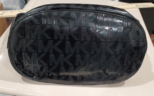 Michael Kors Black Patent Logo Beige Shoulder Straps Waterproof Monogram MK GUC - Picture 7 of 9