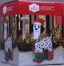 Christmas Gemmy Holiday Time 6 ft Christmas Dog with Socks Airblown Inflatable