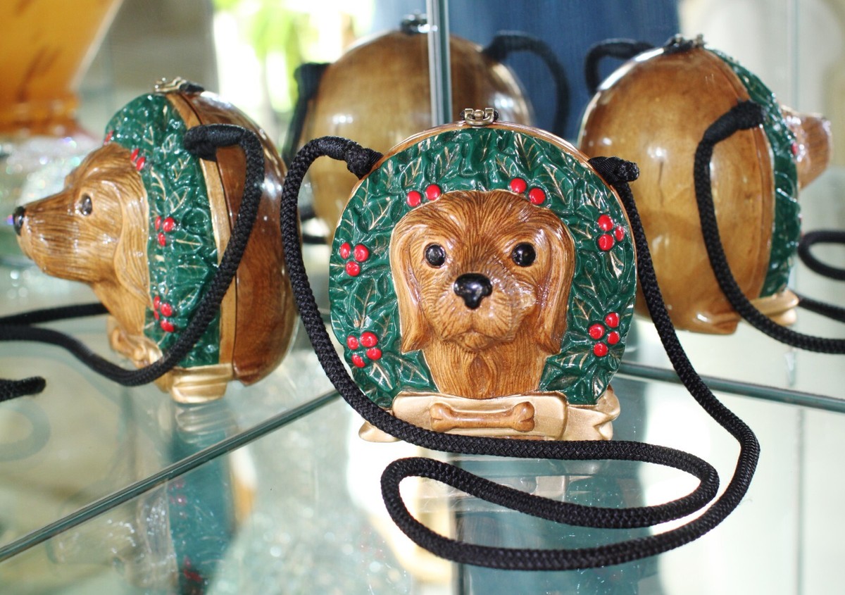 TIMMY WOODS DACHSHUND DOG COCKER SPANIEL CHRISTMAS CARVED PURSE