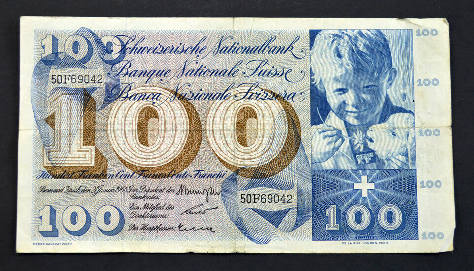 Switzerland 100 Cash special price Swiss Franc Banknote #50F69042 Popular standard 1965 5th Series