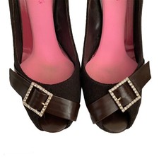 KATE SPADE Chocolate Brown Velvet Open Toe Heels w/ Rhinestone Buckles GERRY 8M