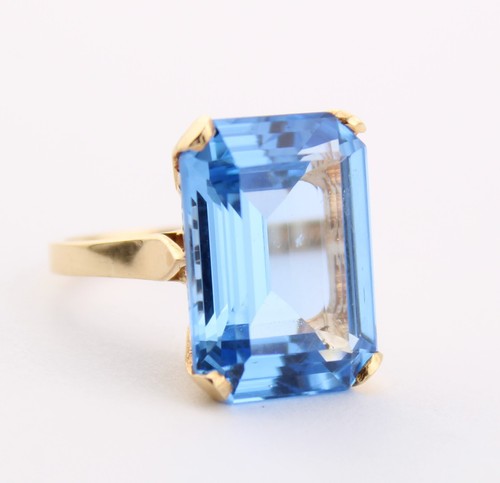 Vintage 18k Gold 15ct Lab Blue Spinel Cocktail Statement Ring s6.5 No Scrap 7.5g - Picture 6 of 11