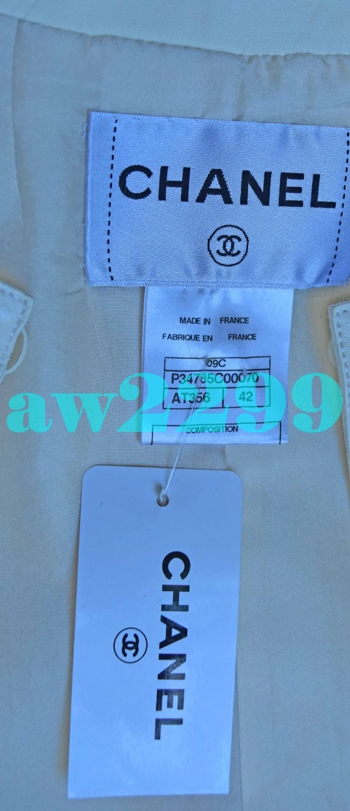 Blazer Giacca Da Passeggiata Nuova con Etichette Chanel 09C Rara 100% Pelle d'Agnello CC LOGO FR 42 40 Avorio