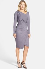 NEW VERA WANG Asymmetrical Long Sleeve Sheath DRESS SIZE 6 STONE GREY NORDSTROM