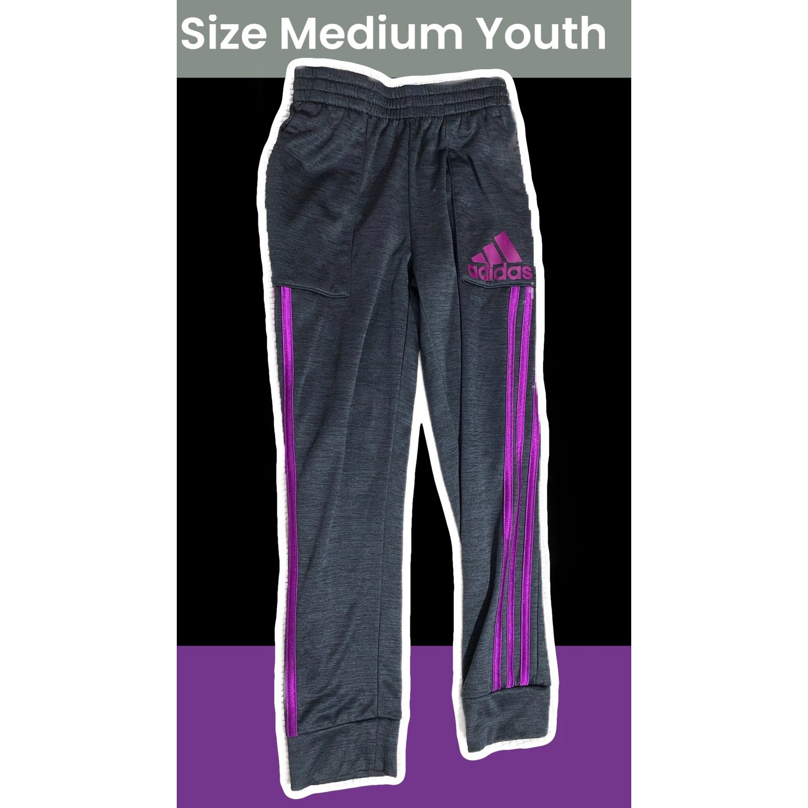 Adidas Girls Gray & Purple Melange Fleece Joggers Size Medium (10–12)