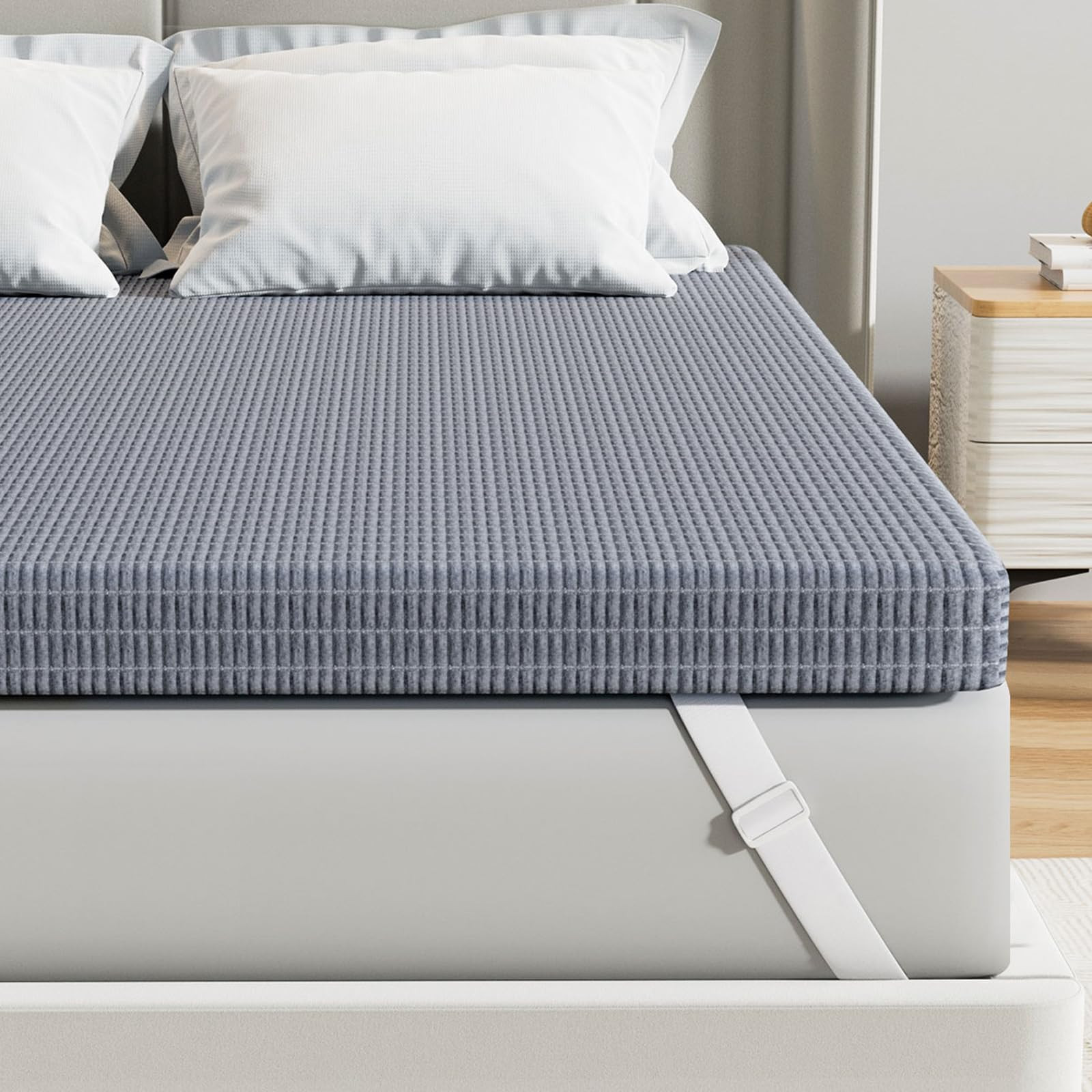 Firm Memory Foam Mattress Topper King - 3 Inch Charcoal-Infused Bed Topper fo...