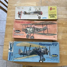 3 Guillows 28" Wingspan Sopwith Camel Model Kit Stearman Pt/14 Biplane Airplane