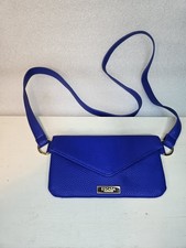 Escada Margaretha Ley Blue Leather Crossbody Bag Gold Hardware Flap Snap