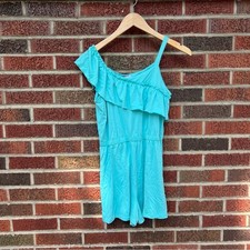 BCBG Girls Real Blue Asymmetrical Sleeve Flounce Romper