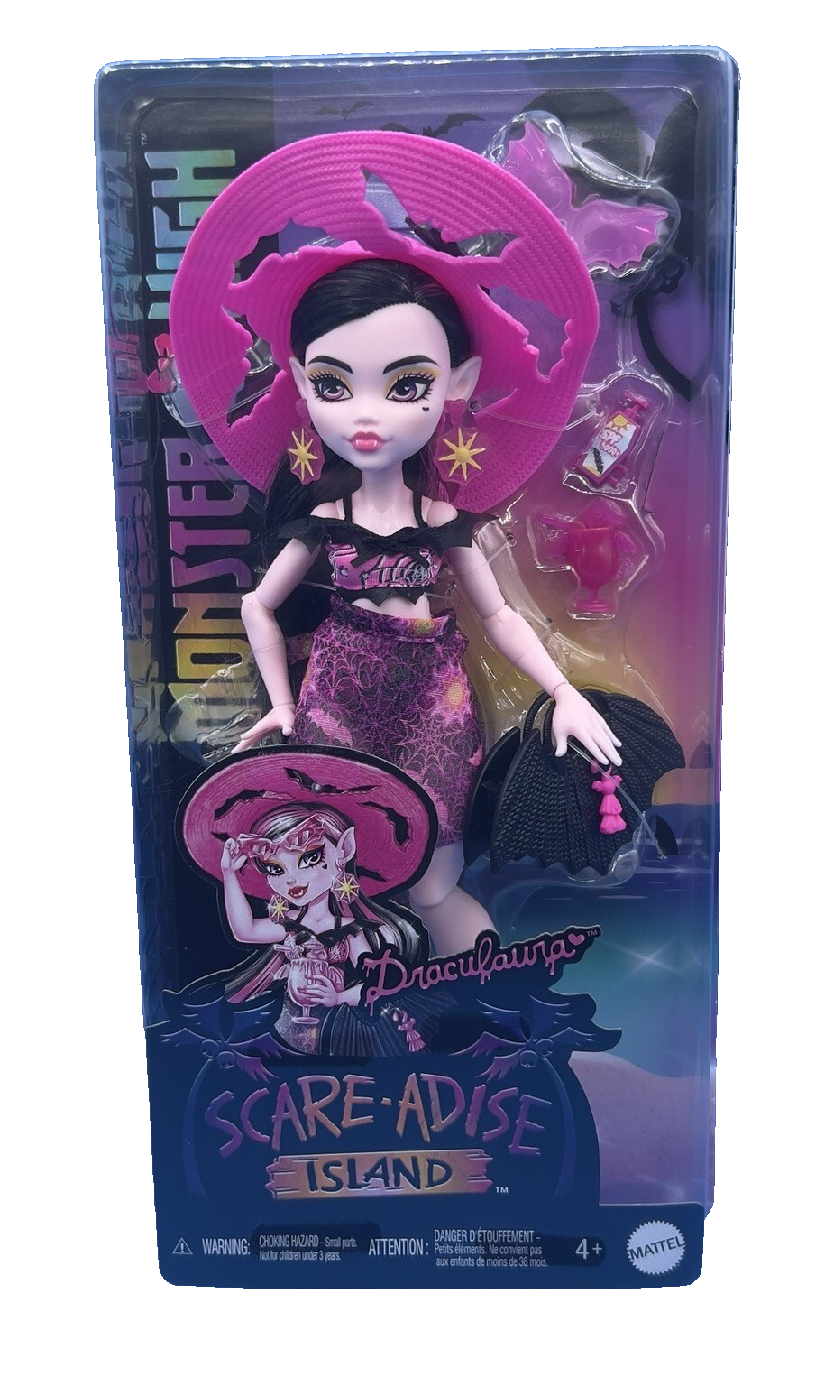Monster High Draculaura G3 Doll Sunglasses Pink Batwings 2023 Mattel HRP66