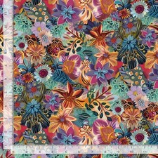 Feline Drive Fabric CALICO CAT Boho Packed Floral Sage - Fat Quarter 18x22" FQ