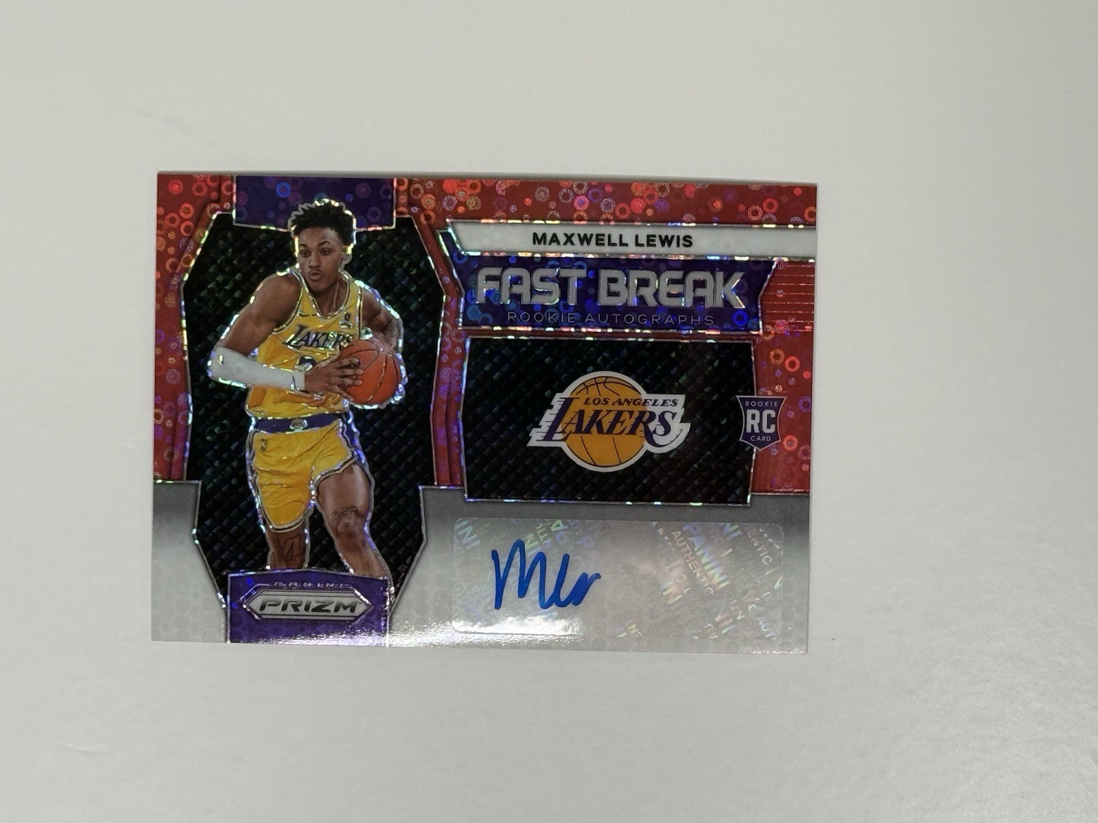 2023-24 Panini Prizm Maxwell Lewis Fast Break Rookie Auto Red Disco /99