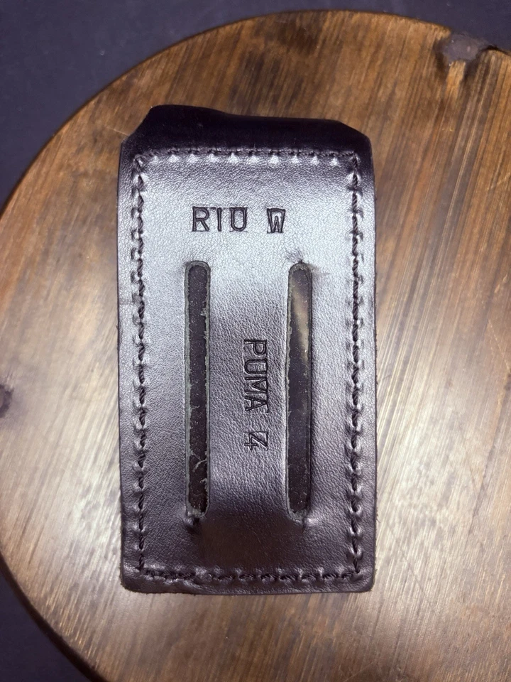 Funda de cuero Olympus Puma 4 negra con canasta tejida de cuero Foto 2 de 4