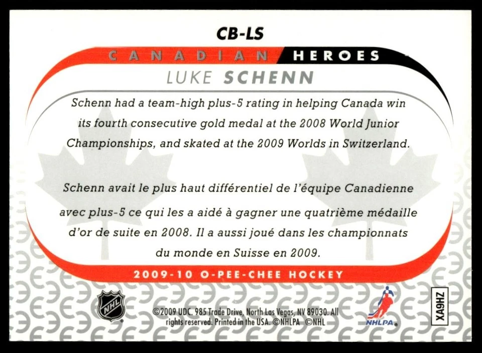 2009-10 O-Pee-Chee Canadian Heroes Luke Schenn Canada #CB-LS - Image 2 of 2