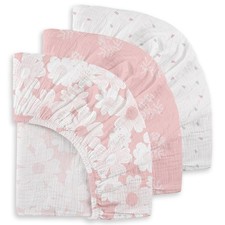 Muslin Mini Crib Sheets 3 Pack, Breathable Pack and Play Sheets Fitted Soft C...