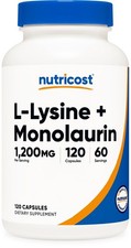 Nutricost L-Lysine  Monolaurin 1,200mg 120 Capsules - L-Lysine HCI, Vegan