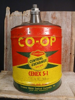 Vtg.1950's CO-OP Motor Oil 5 Gal. Oil Can Pail Farmers Union Central Exchange