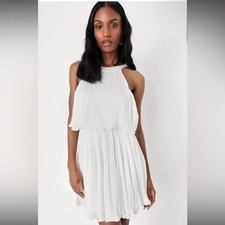Lulus Celebrate Chic White Ruffled Plisse Halter Mini Dress NWT XS