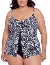 Swim Solutions Women  s Plus Size Printed Flyaway Fauxkini One Piece Size 18W