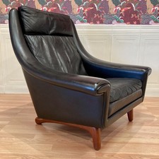 LARGE FAUTEUIL DESIGN SCANDINAVE AAGE CHRISTIANSEN CUIR NOIR 1950.