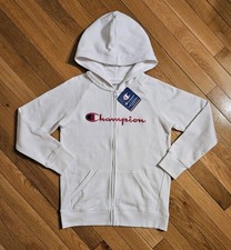 NEW Champion Youth Big Girl Fleece Full-zip Jacket Hoodie, White YM